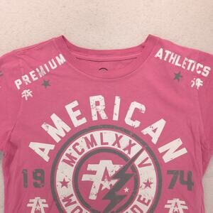 American Fighter Graphic Short Sleeve Crew Neck T Shirt Womens Size Small S Pink